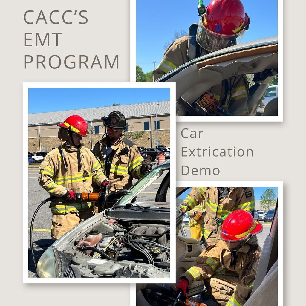 collage of students practicing extrication skills with the help of conway fire department