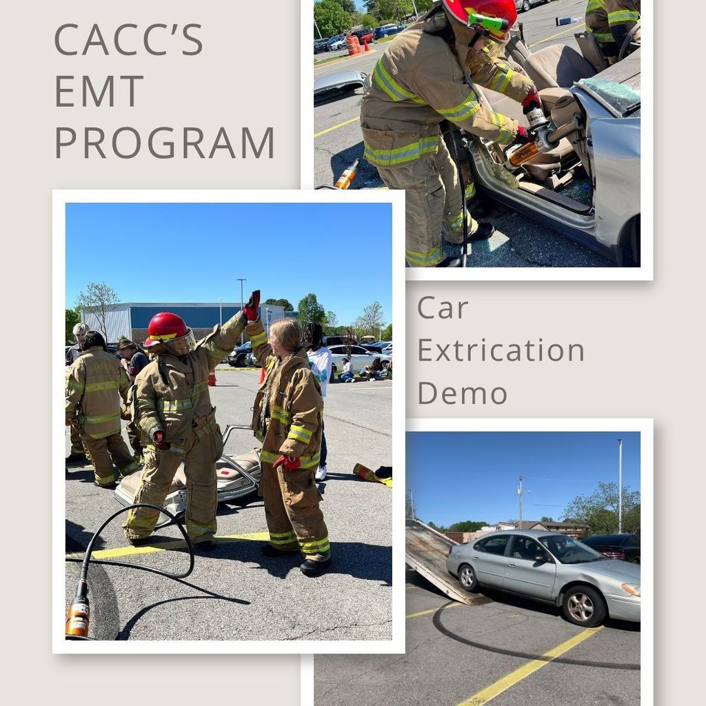 collage of students practicing extrication skills with the help of conway fire department