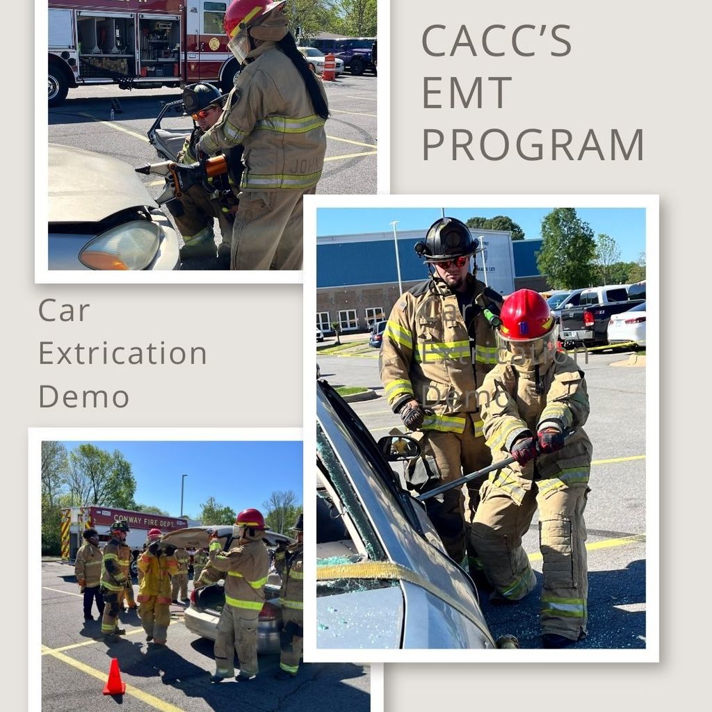 collage of students practicing extrication skills with the help of conway fire department