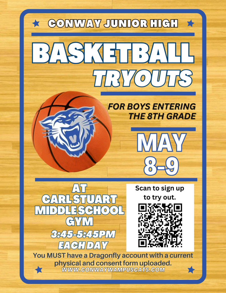 8th Grade Boys Basketball Tryout Information If you are interested in trying out for the 24-25 CJHS boys' 8th-grade basketball team, please sign up using the QR code.