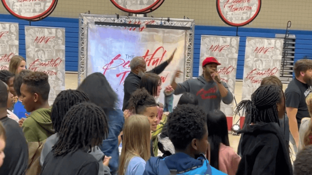 The Beautiful Tomorrow Assembly was created by motivational speaker, music artist, and college enthusiast, Jason Lewis aka Humble TIP. He has traveled all around the country speaking to youth and performing at venues aimed at promoting peace, hope, and empowerment. His goal is to challenge the minds of the youth in attendance and spark an excited desire to pursue their future and its endless potential.   Mrs. Buddenberg said, "In 25 years of teaching, I've never attended an assembly that got the students more involved than the Beautiful Tomorrow assembly. They were engaged in fun activities while hearing about goal setting and peer pressure. Very uplifting and positive way to encourage our students to have a Beautiful Tomorrow." 