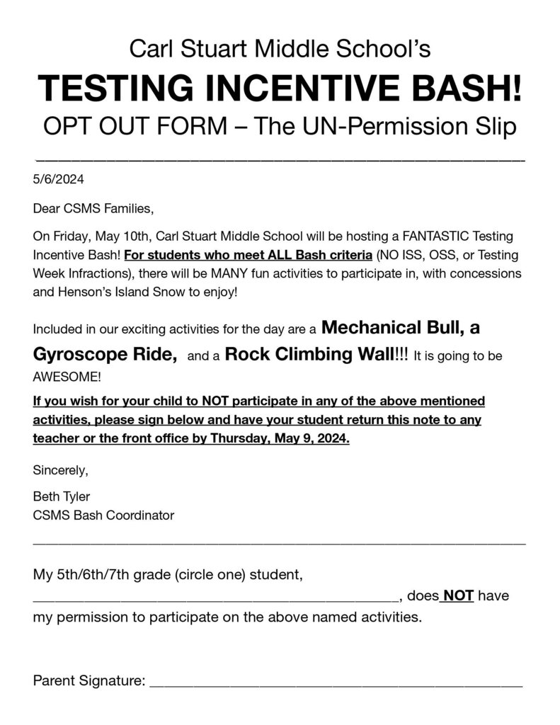 TESTING INCENTIVE BASH! OPT OUT FORM – The UN-Permission Slip