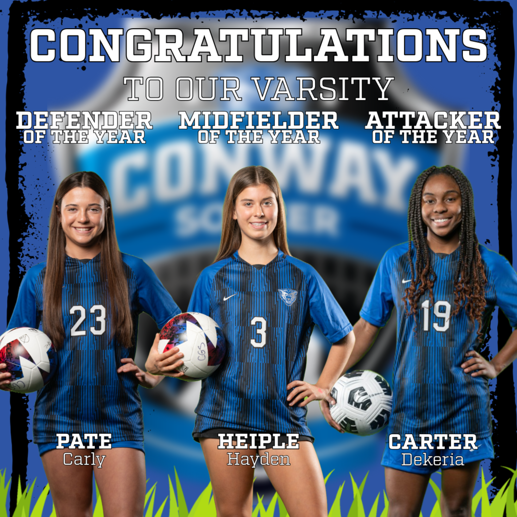 Varsity Position Awards: Defender - Carly Pate, Midfielder - Hayden Heiple, Attacker - Dekeria Carter