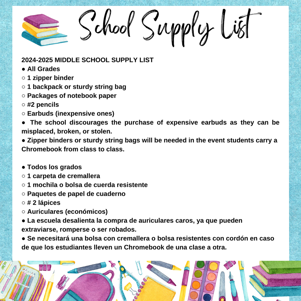 CPSD Middle School Supply List
