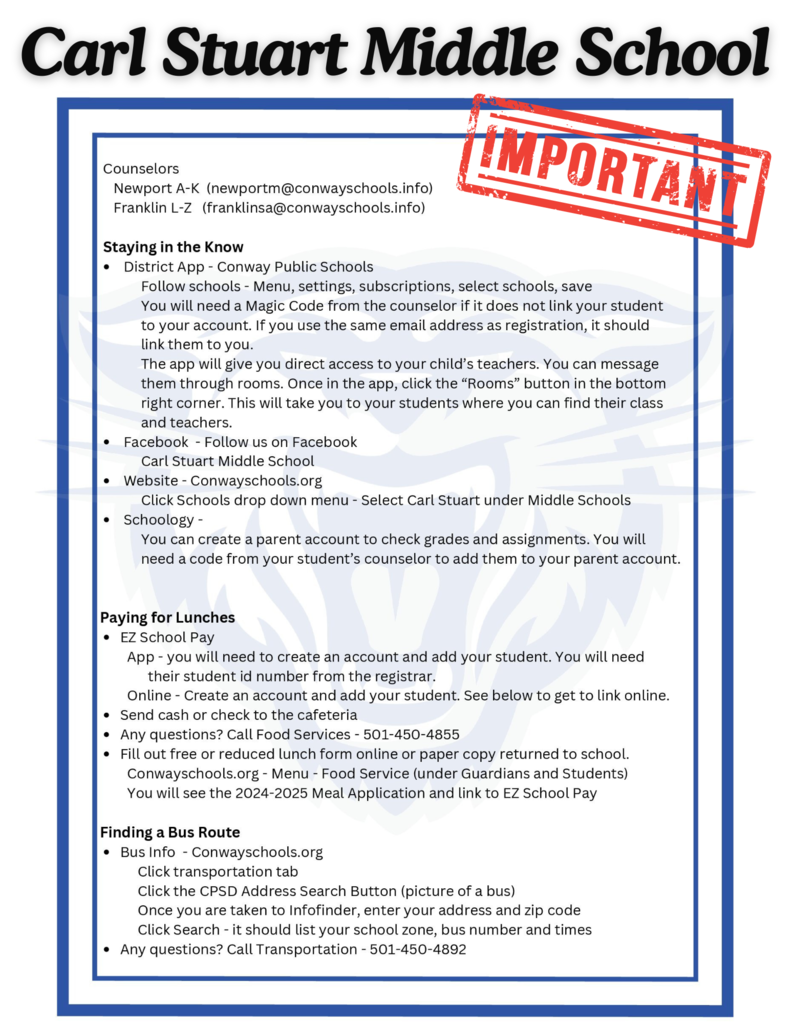 CSMS Important Information