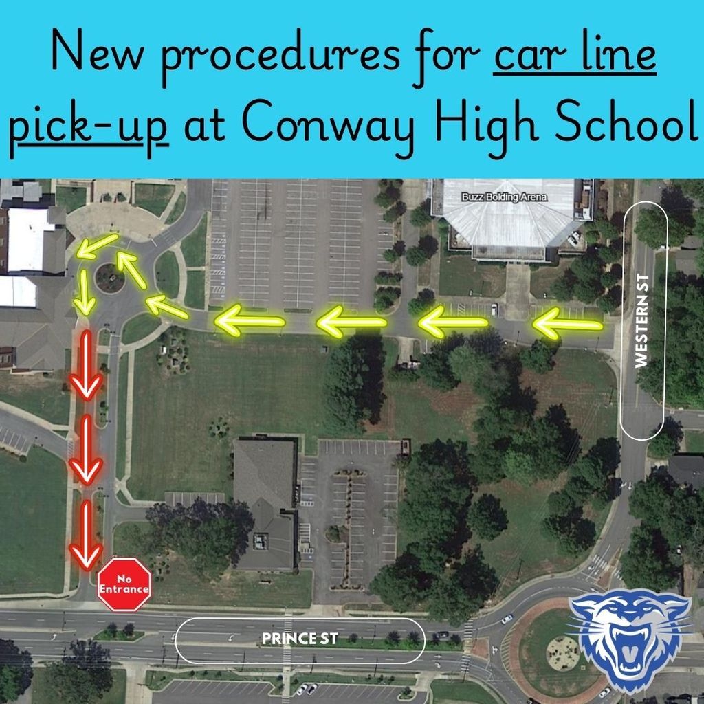 New procedures for car line pick-up at Conway High School