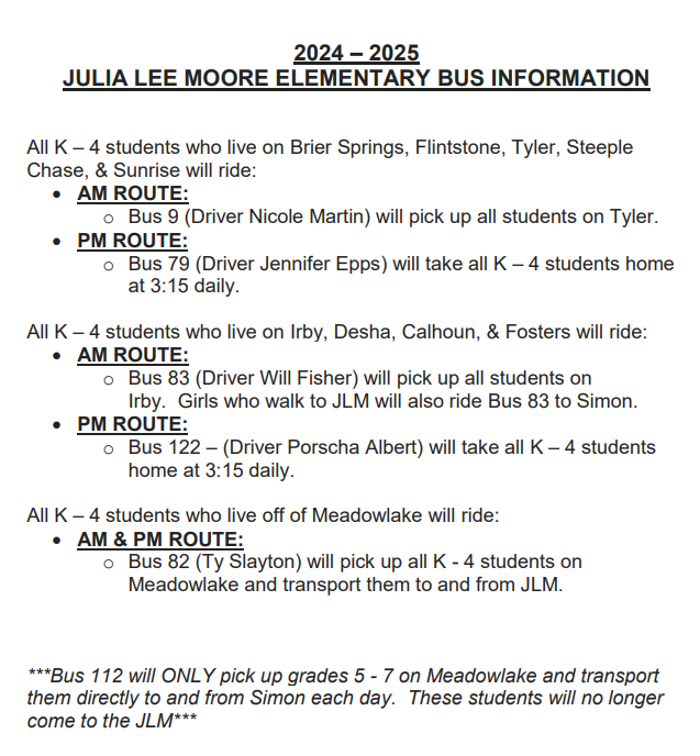 2024-2025 Newly Updated Bus Information