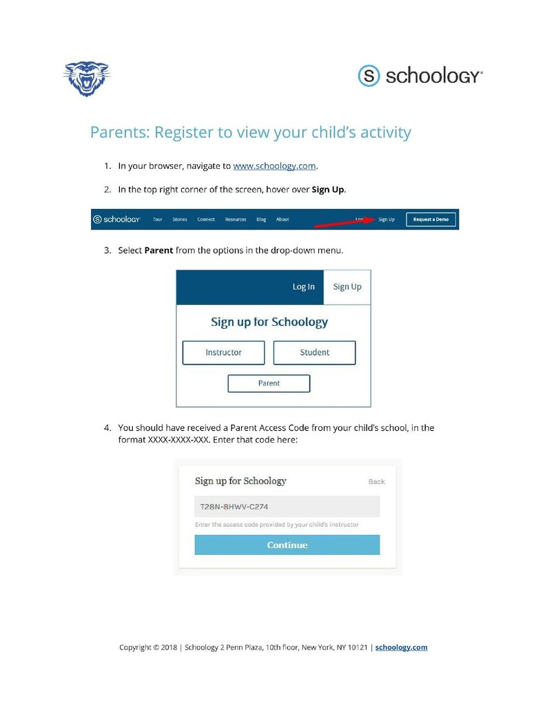 All guardians should now have your parent access code to log into Schoology. Here are the instructions in English and Spanish.