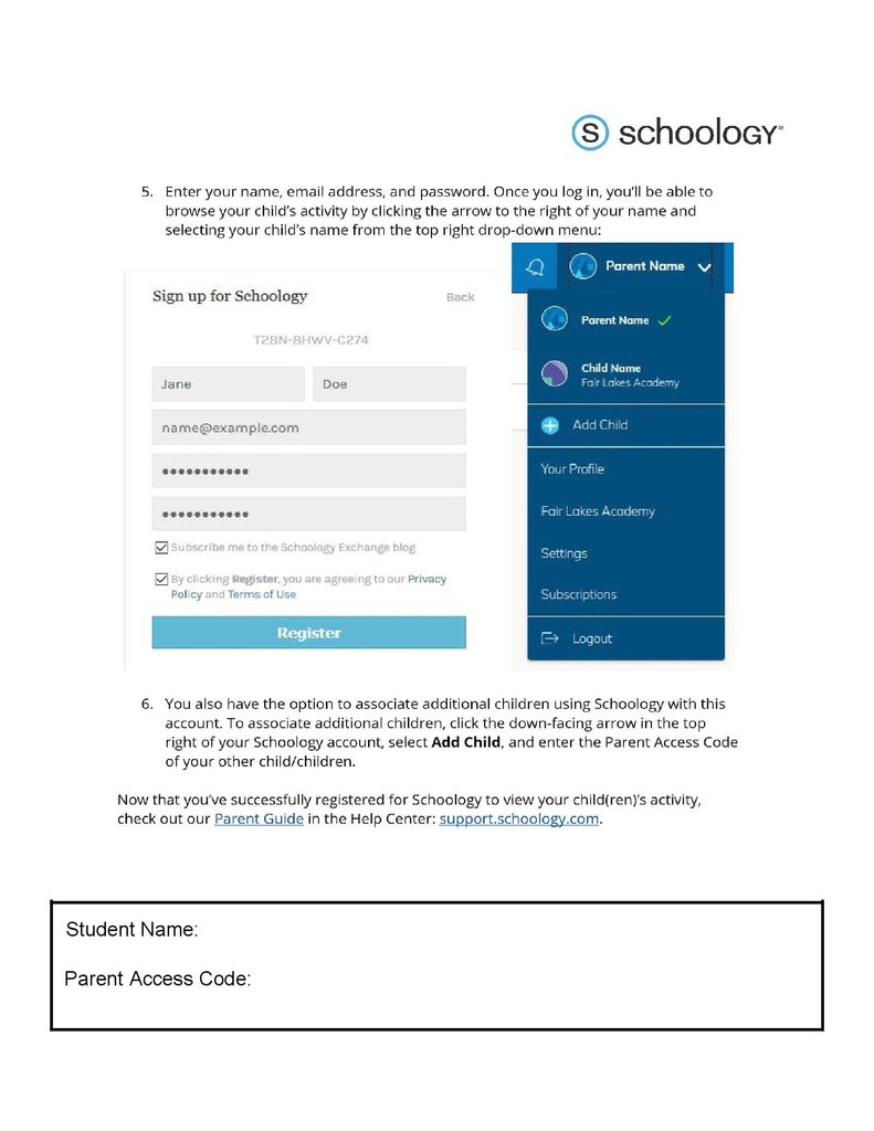 All guardians should now have your parent access code to log into Schoology. Here are the instructions in English and Spanish.