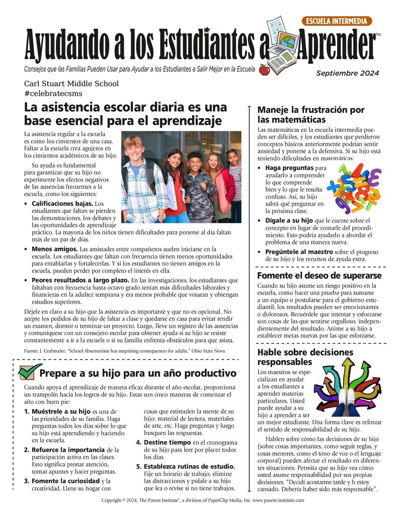 Helping Students Learn Newsletter Page 1