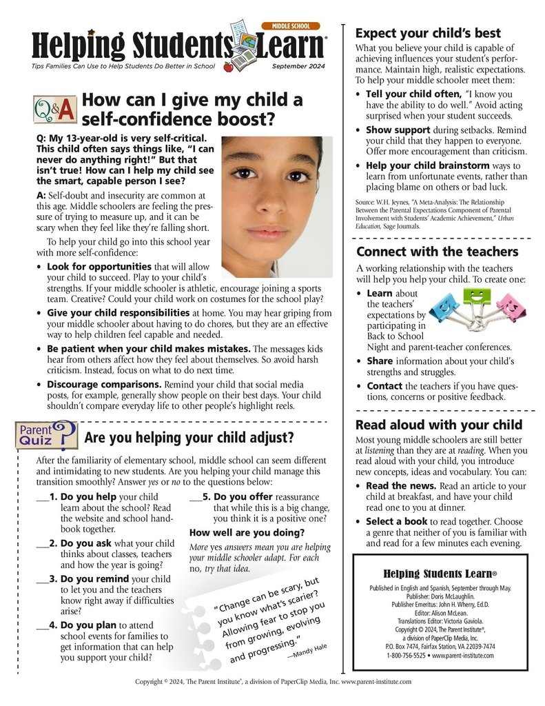 Helping Students Learn Newsletter Page 1