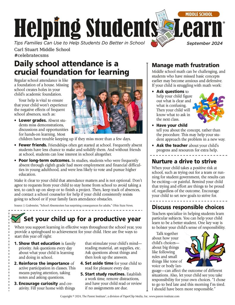 Helping Students Learn Newsletter Page 1