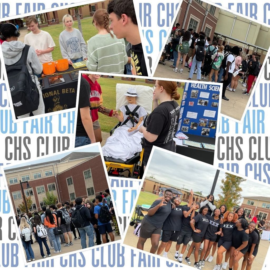 Images of students and various club tables