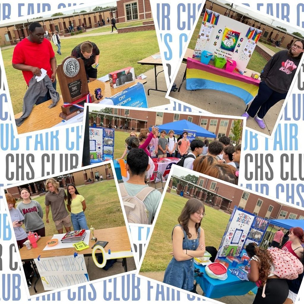 Images of students and various club tables