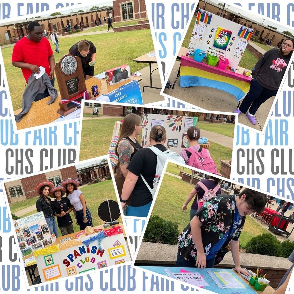 Images of students and various club tables