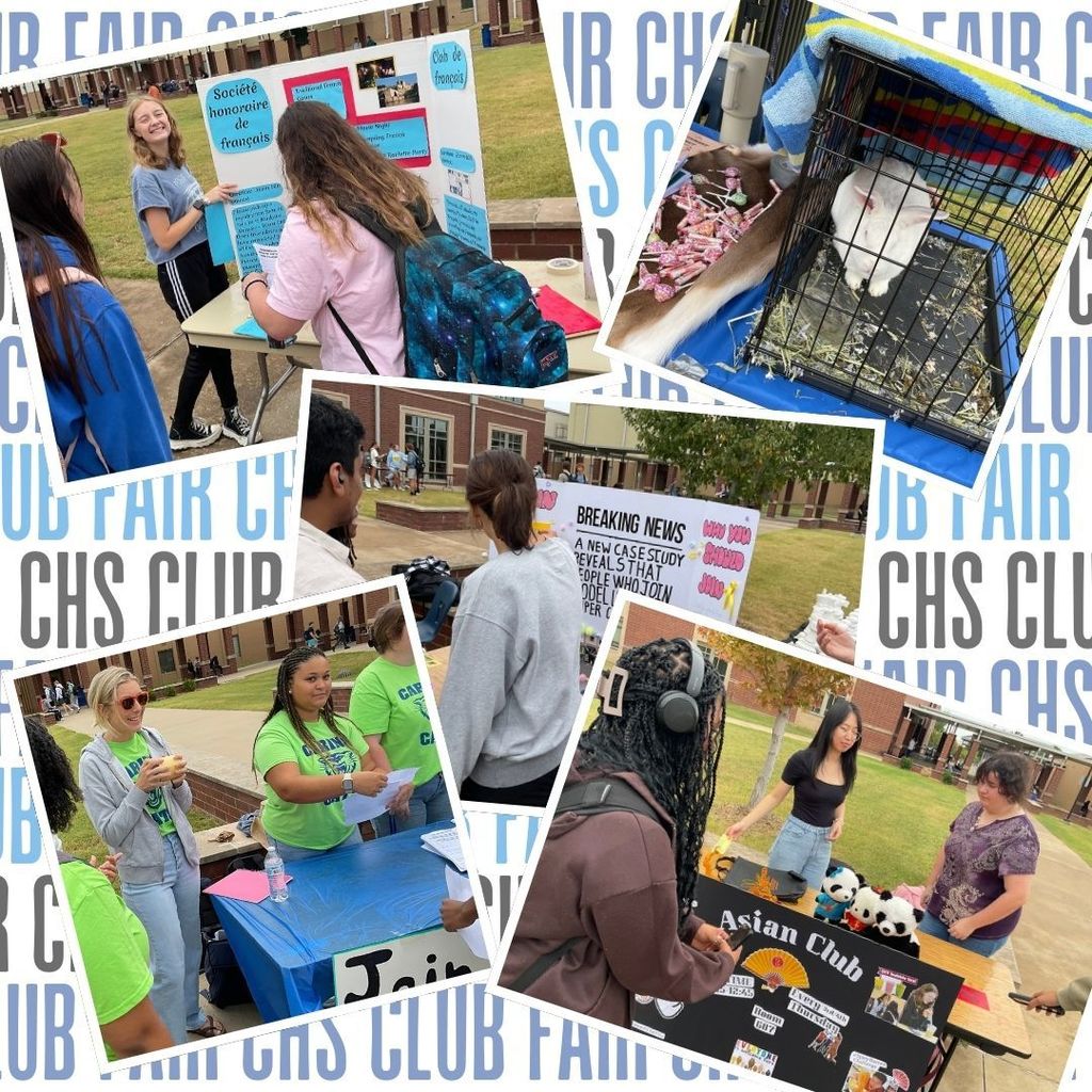Images of students and various club tables