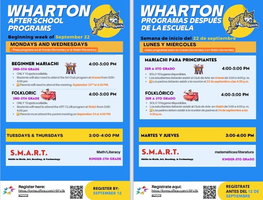 Wharton after school program flyers