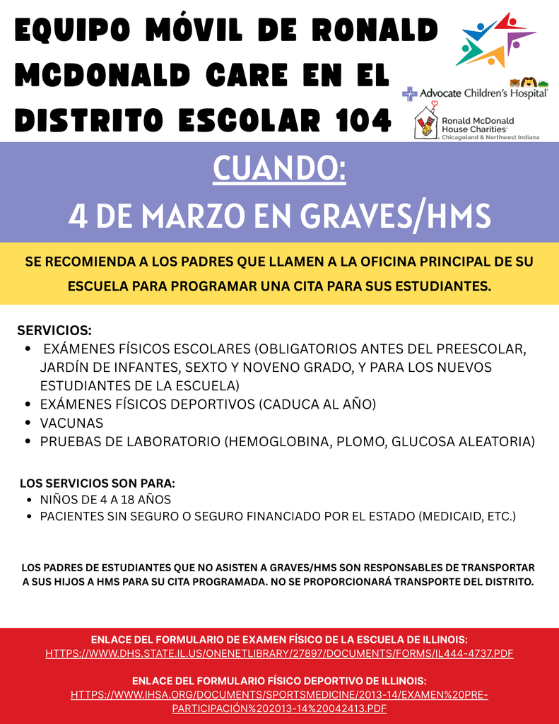 Loyola Medical Van Visit - March 4th flyer