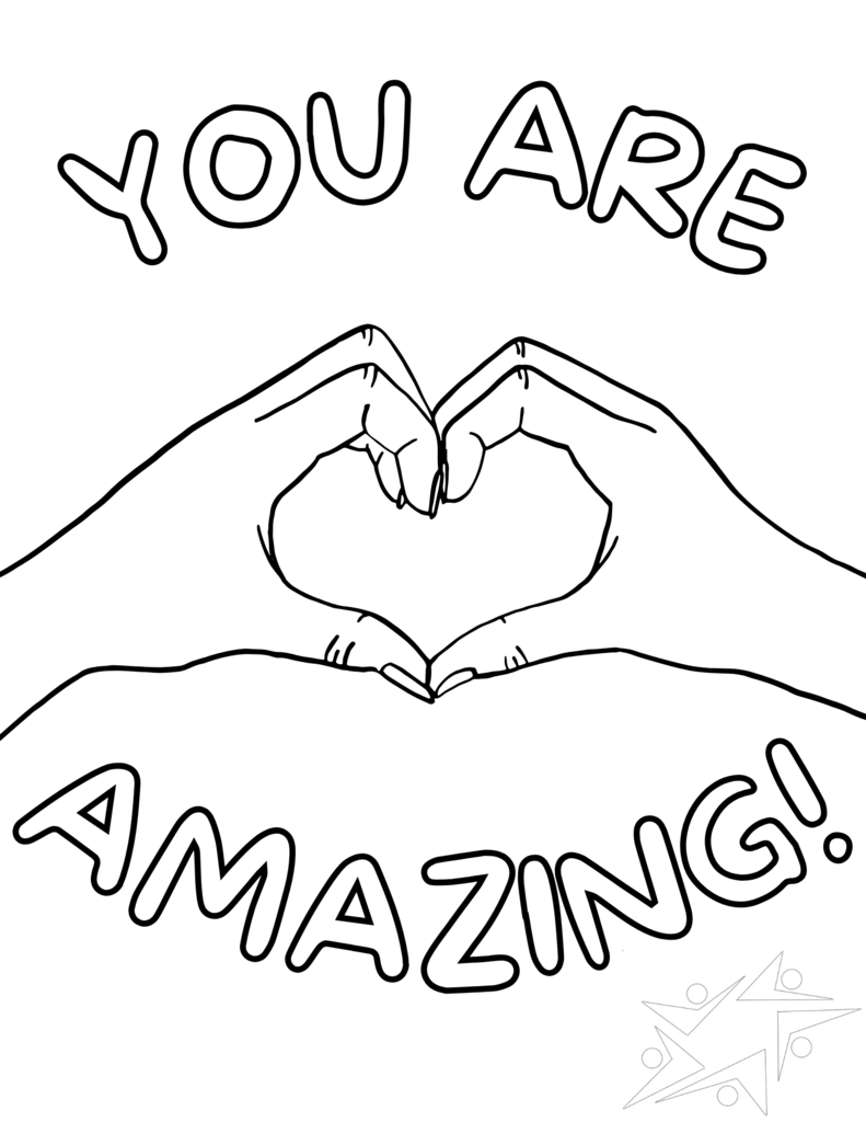 Hands forming a heart shape with the text "You Are Amazing!" above and below. The tone is uplifting and affirming, conveying positivity.