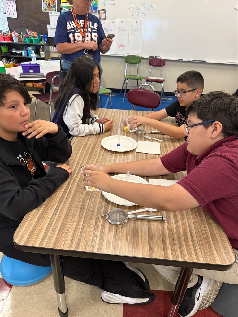 Students in a science classroom conduct a hands-on experiment at a table, using cups and sieves as a teacher watches; the scene feels focused and collaborative.