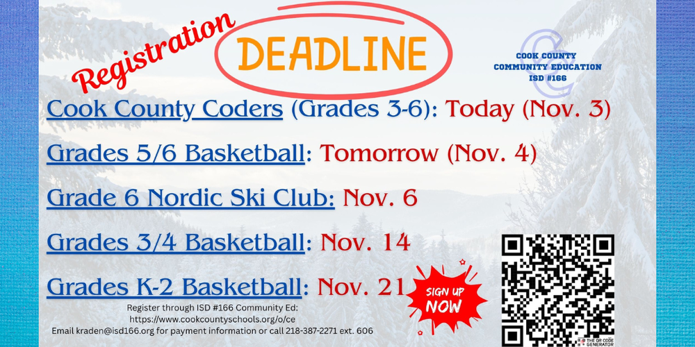 Late Fall/Early Winter Registration deadlines