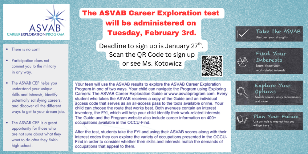 ASVAB Career Exploration Test February 3rd.