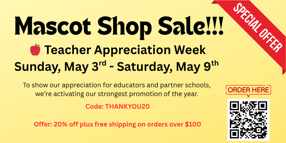 Mascot Shop Sale - May 3-May 9th with Code: THANK YOU