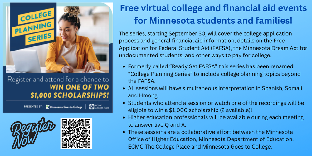 Free virtual college and financial aid events for MN students and families
