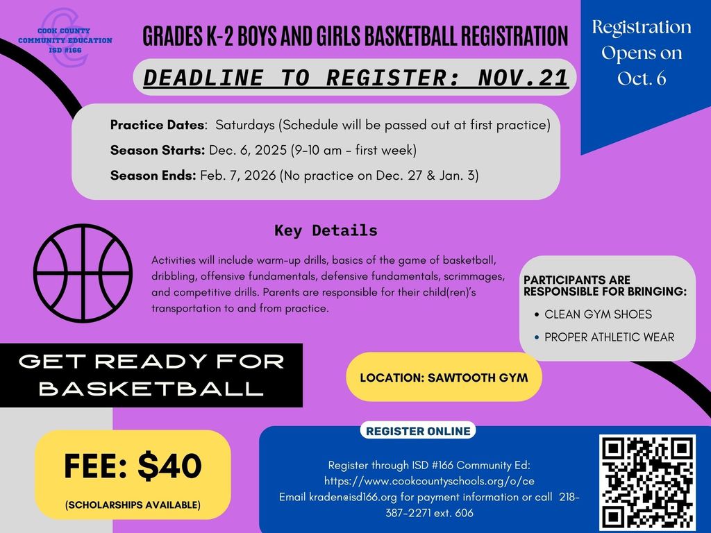 K-2 Boys and Girls Basketball - Registration Deadline November 21