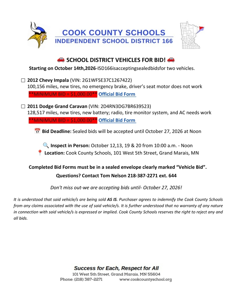 School District Vehicles for Bid