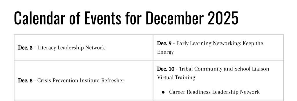 December calendar of events
