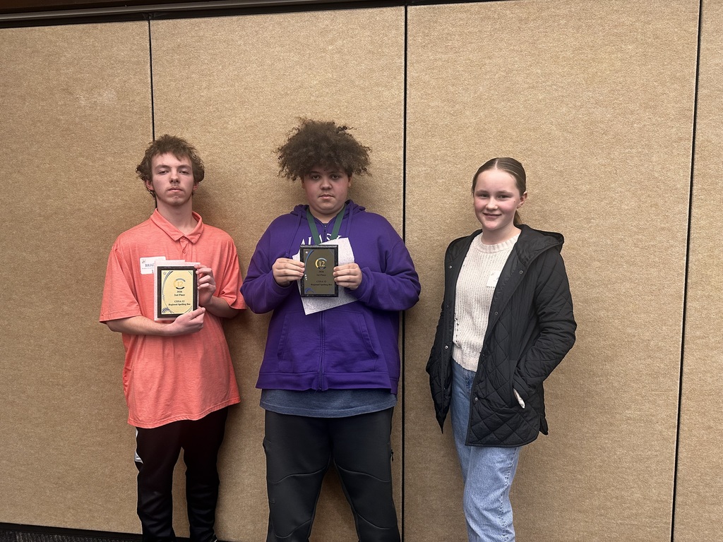 L to R - Second Place - Bradley Bringegar, Chequamegon Middle School; Winner Michael Vanselow, Ashland Middle School; Alternate Ava Denny, Mellen School District