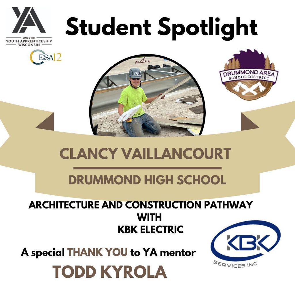 Clancy Vaillancourt, Drummond high school, and KBK Electric