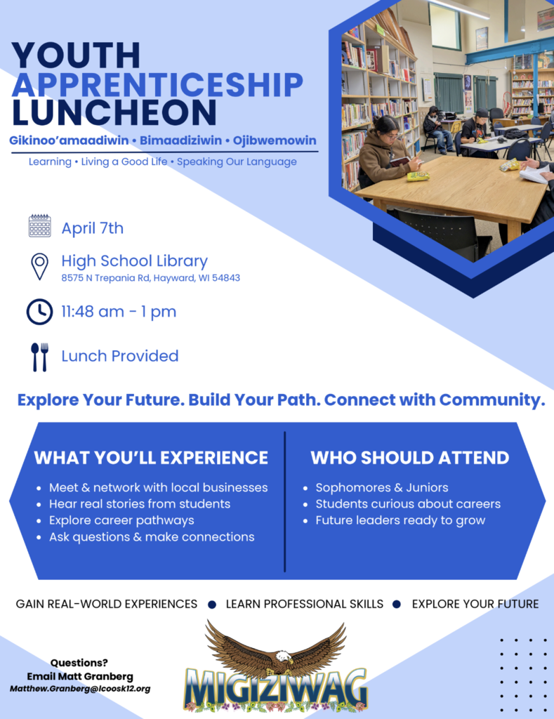 April 7, 11:50-1:00, High School Library LCO school