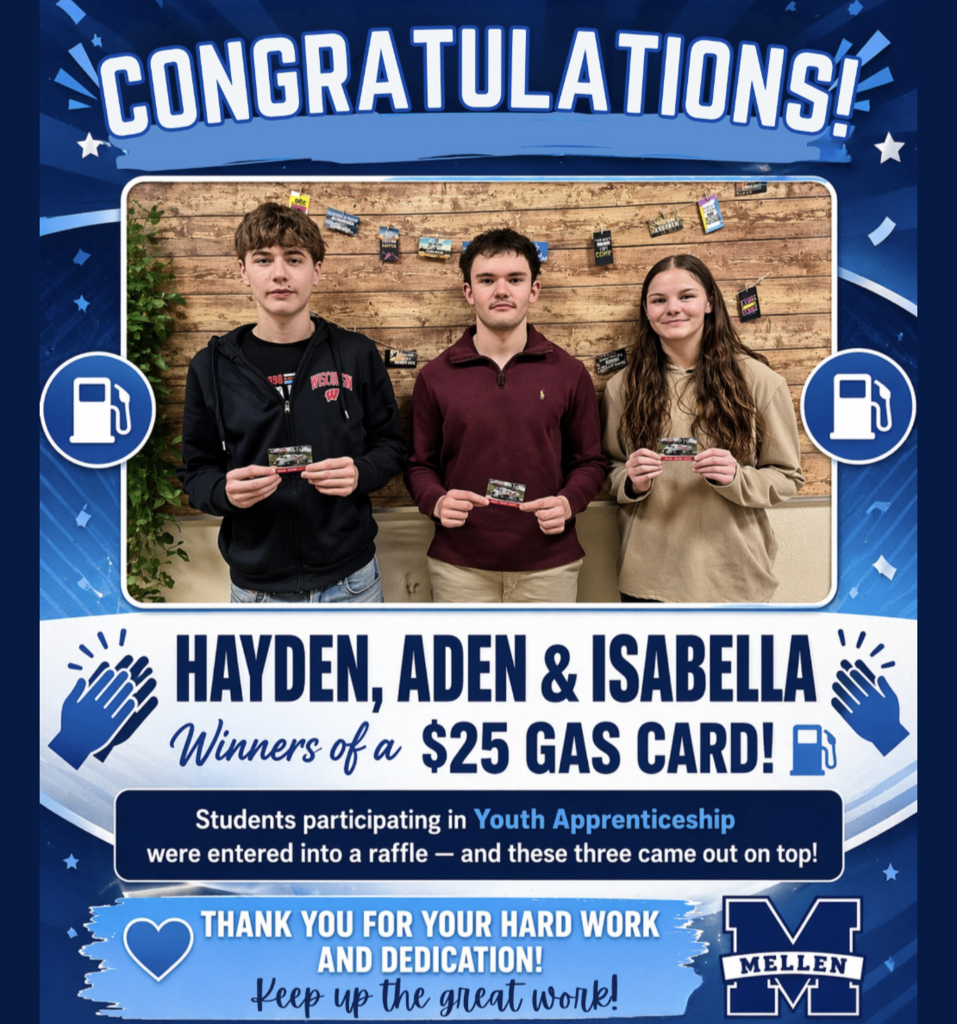 Hayden, Aden and Isabella winners of $25 gas card