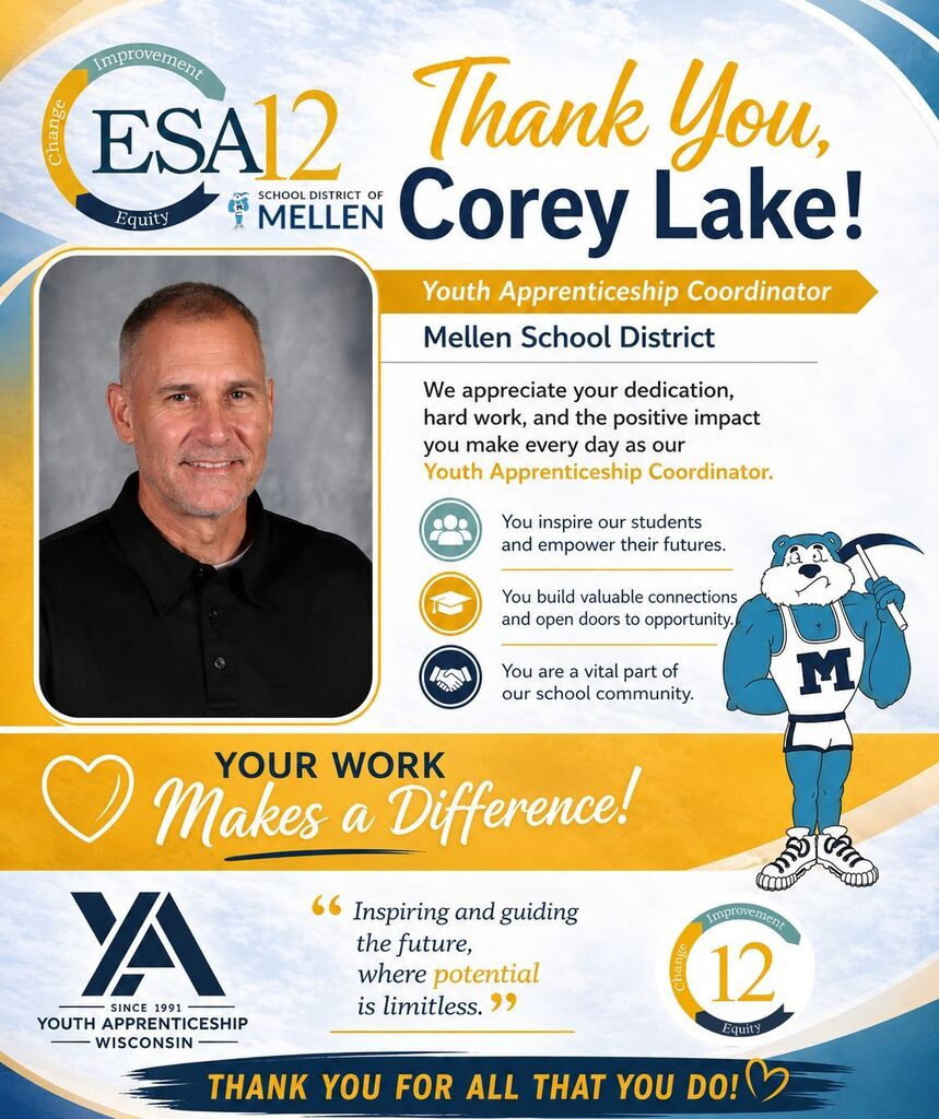 Corey Lake Image of Mellen YA Coordinator and Thank You