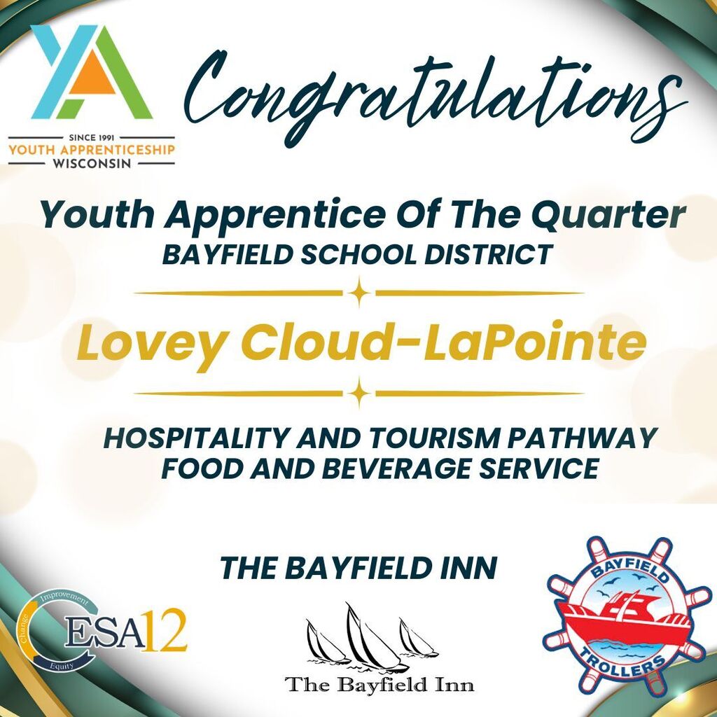 YA of the Quarter Bayfield Congratulates Lovey with the Bayfield Inn.