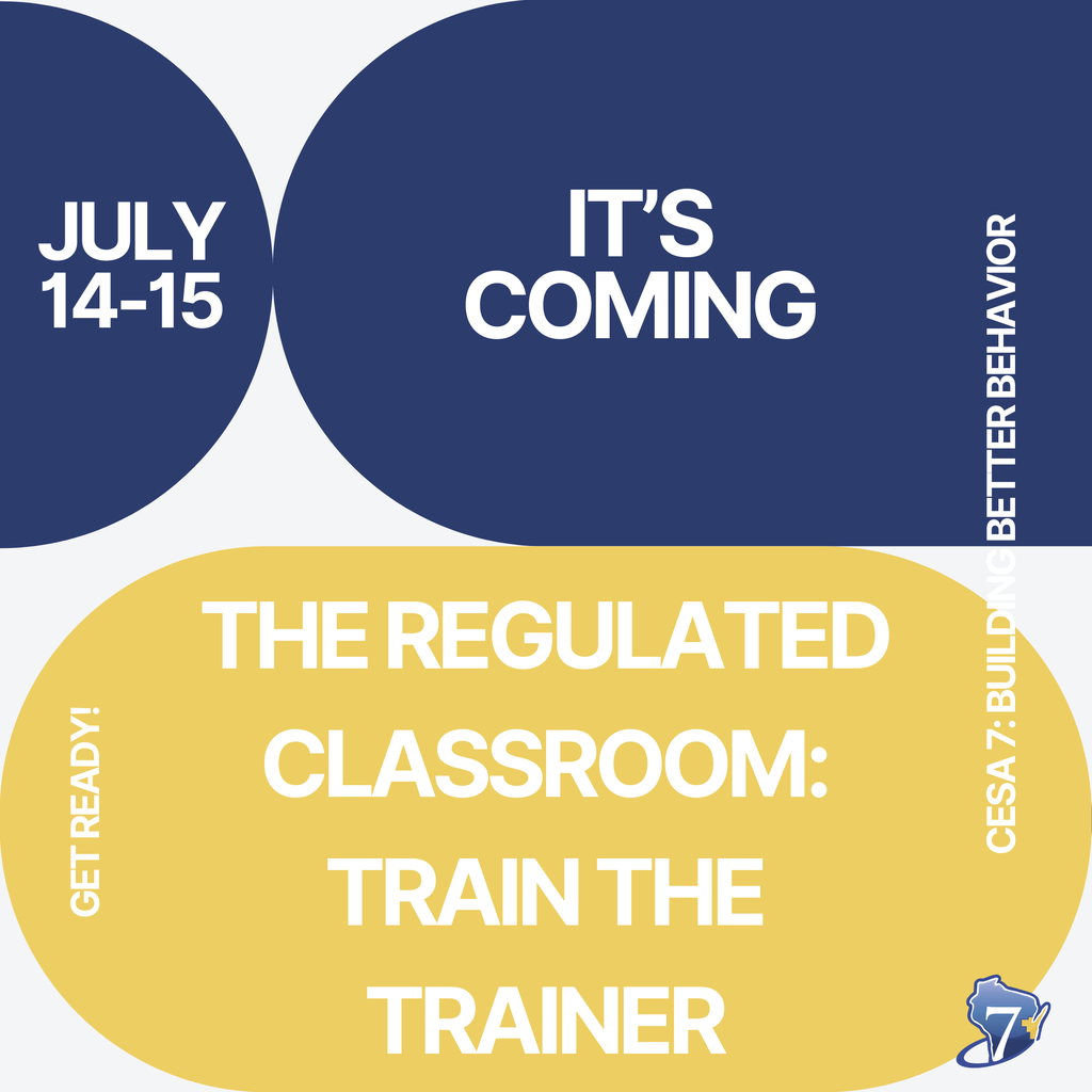 Blue and gold pill shaped grapics with text. CESA 7 logo