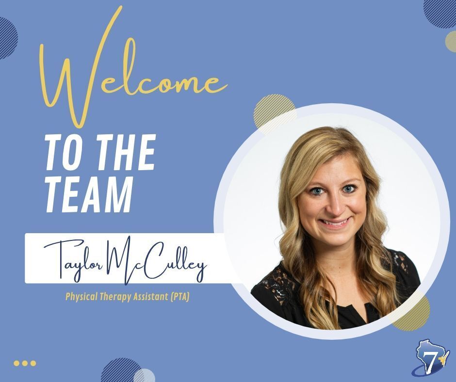 Woman with blonde hair smiles at camera. Text says "Welcome to the Team" and "Taylor McCalley, Physical Therapy Assistant."