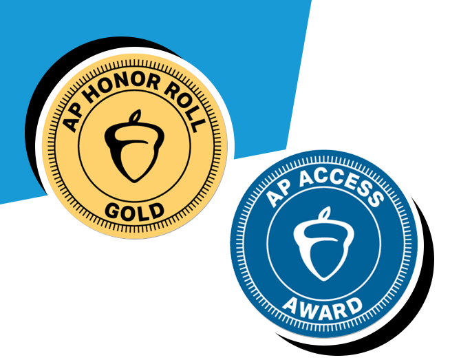 Graphic of AP Honor Roll Gold badge and AP Access Award badge