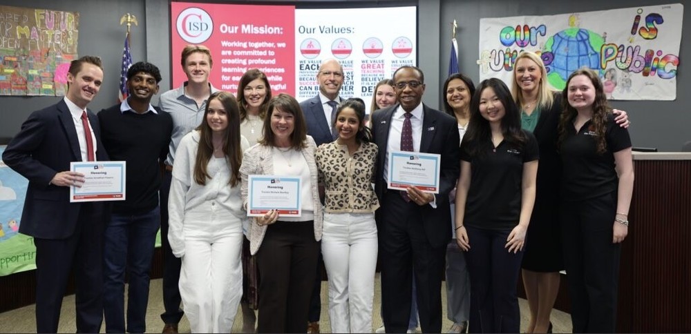 Photo of CISD Trustees and Students at the Jan. 12 Board Meeting