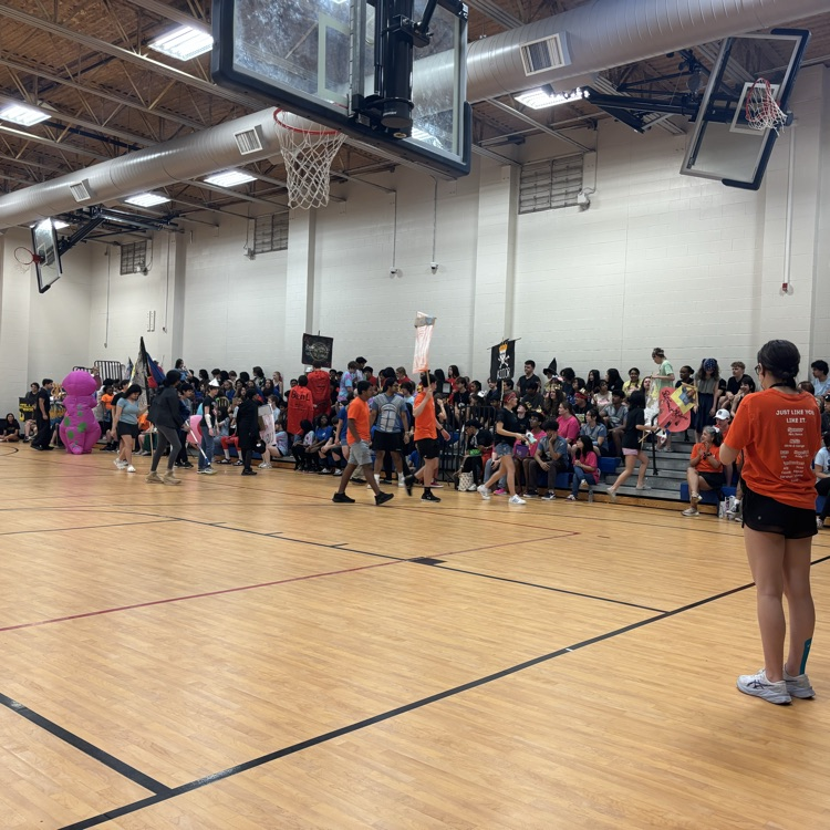 photo of the school body getting ready for a field day. 