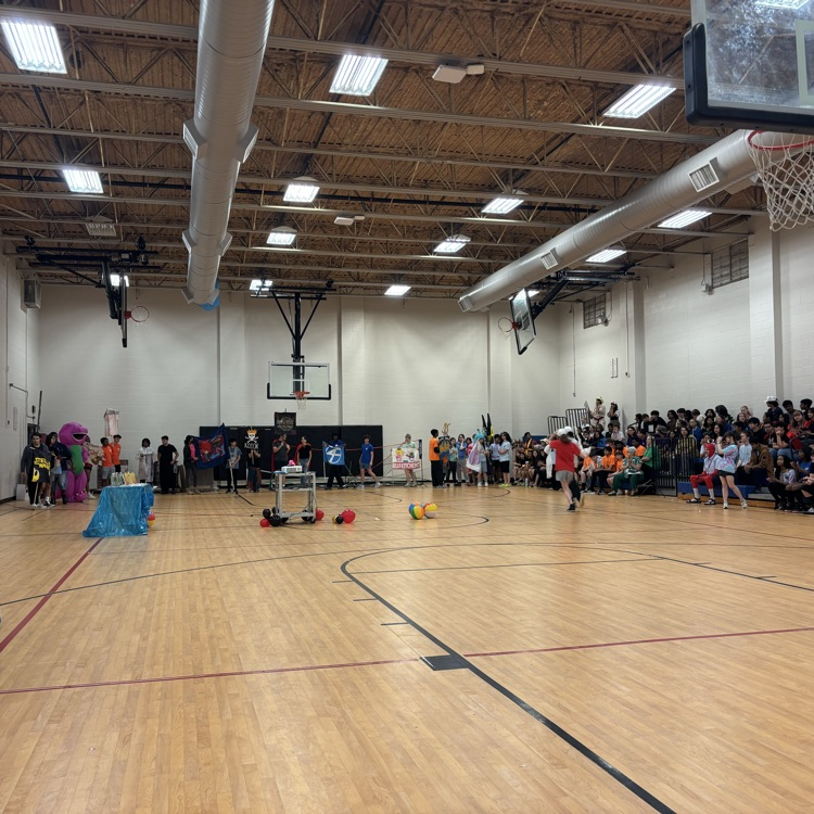 photo of the school body getting ready for a field day. 