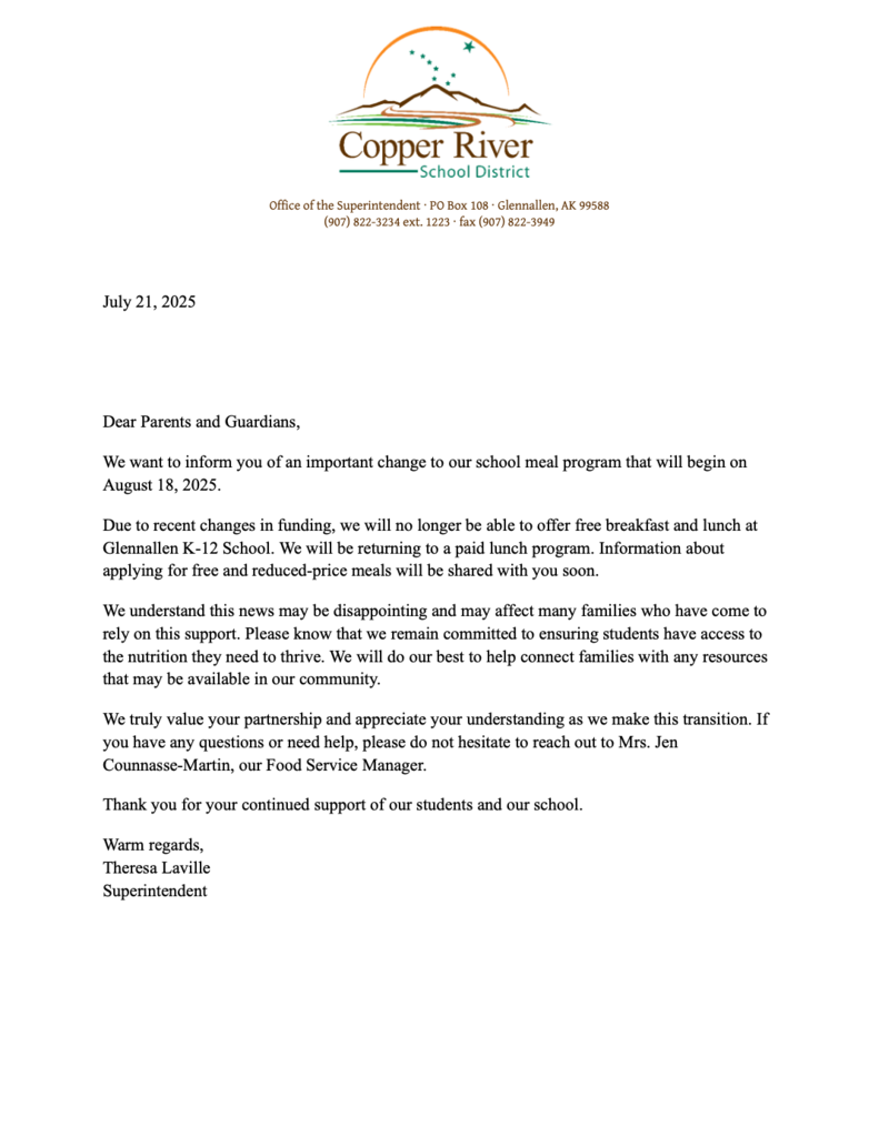 CRSD Food Service Announcement