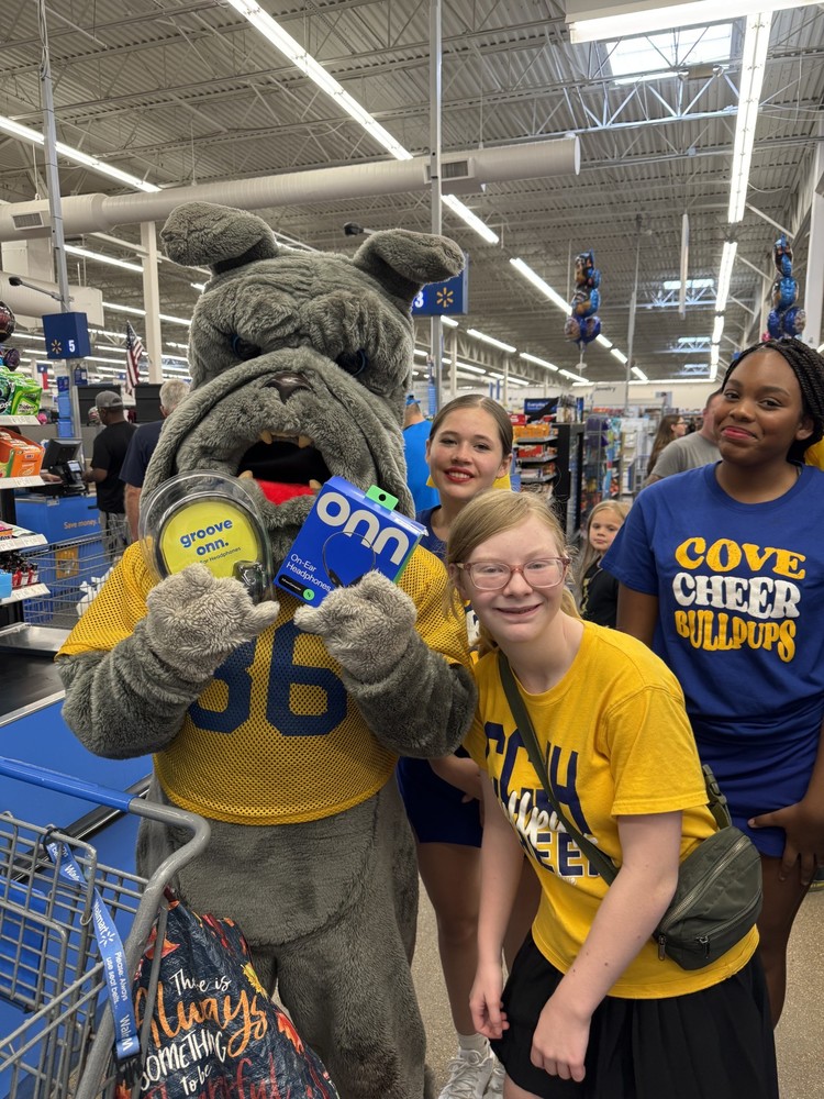 cheerleaders at stuff the bus