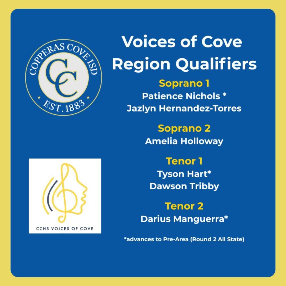 Graphic design with the Copperas Cove ISD seal and the logo of CCHS VOICES OF COVE