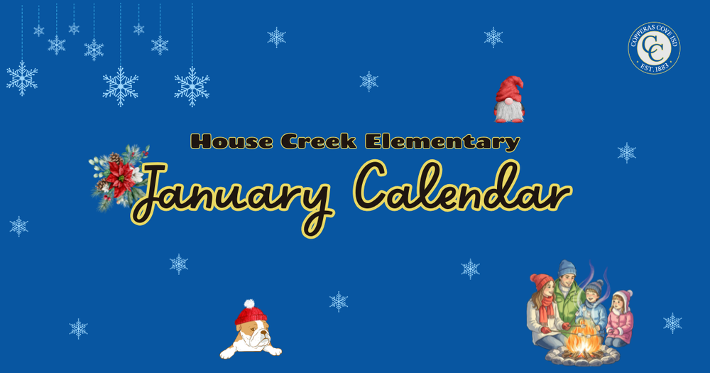 House Creek Elementary January Calendar with CCISD logo.