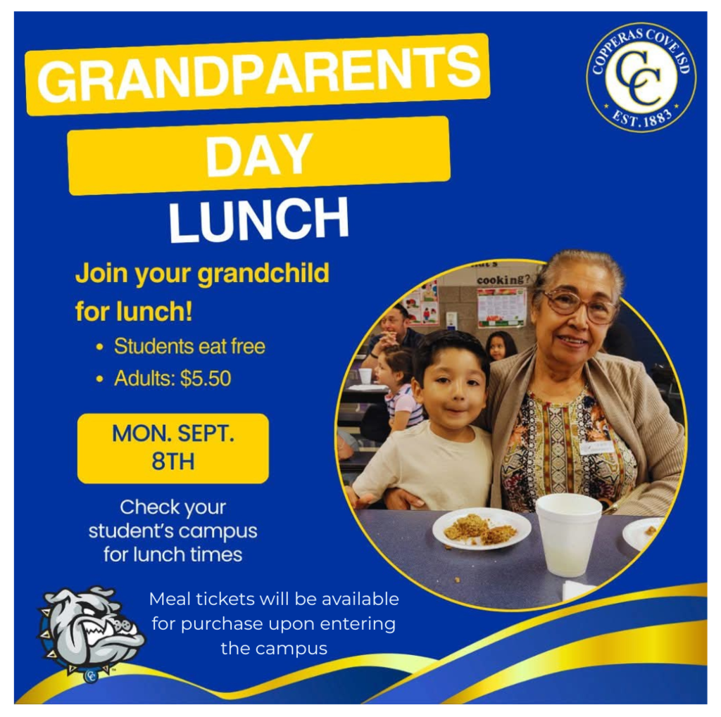 Grandparents Day Lunch with CCISD logo. Event outlined in text.