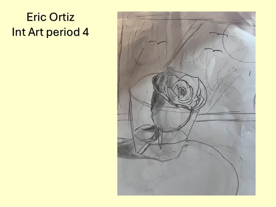 drawing of rose in a glass