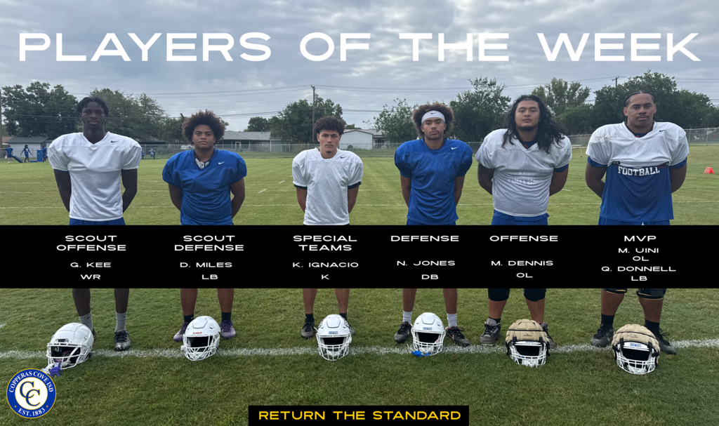 players of the week scout offense s kee wr, scout defense d miles lb, special teams k ignacia K defense na jones db, offense m dennis ol mve m uini ol g donnall lb